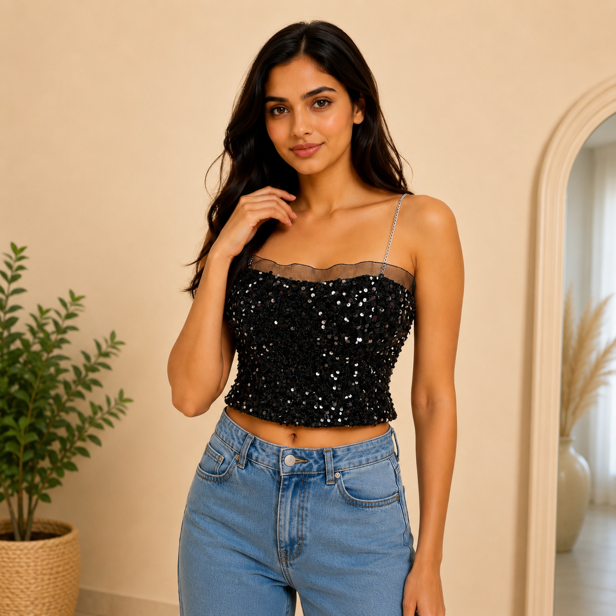Sequin Velvet Tube Top