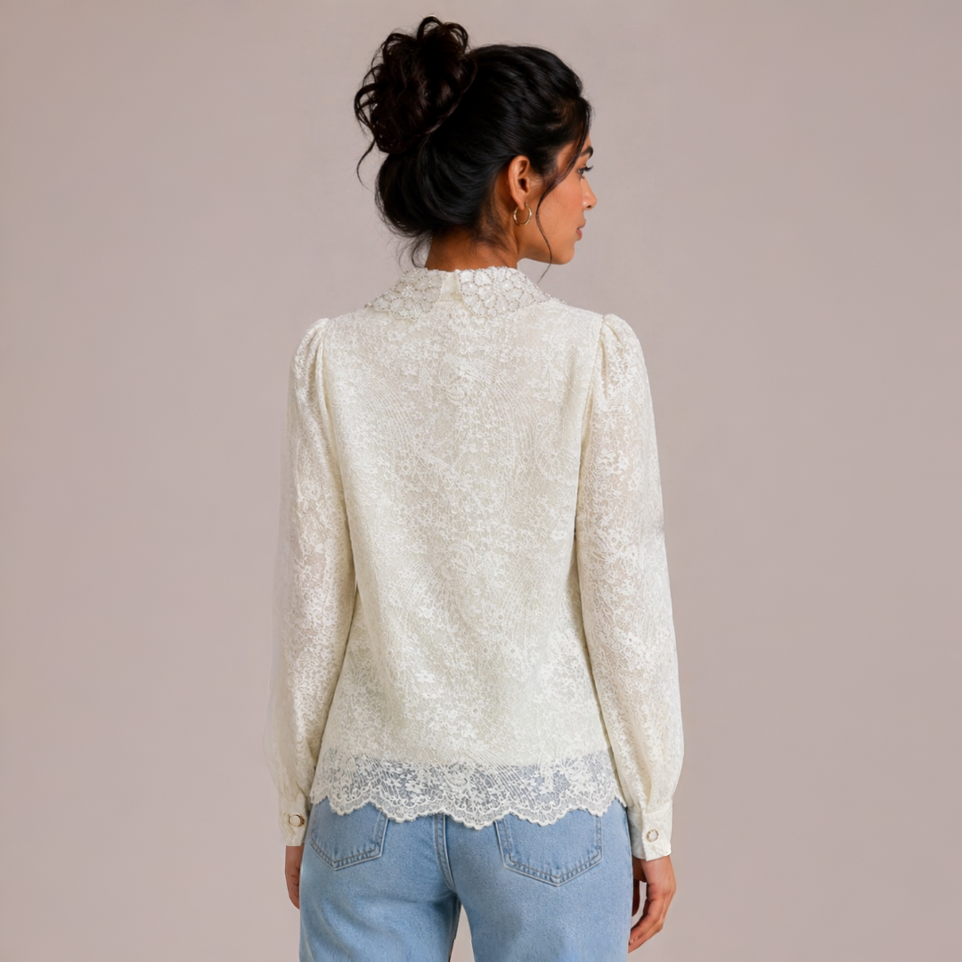 Lace Pearl Collar Partywear Shirt