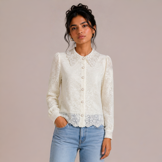 Lace Pearl Collar Partywear Shirt