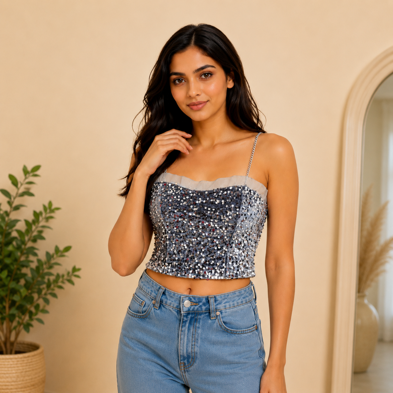 Sequin Velvet Tube Top
