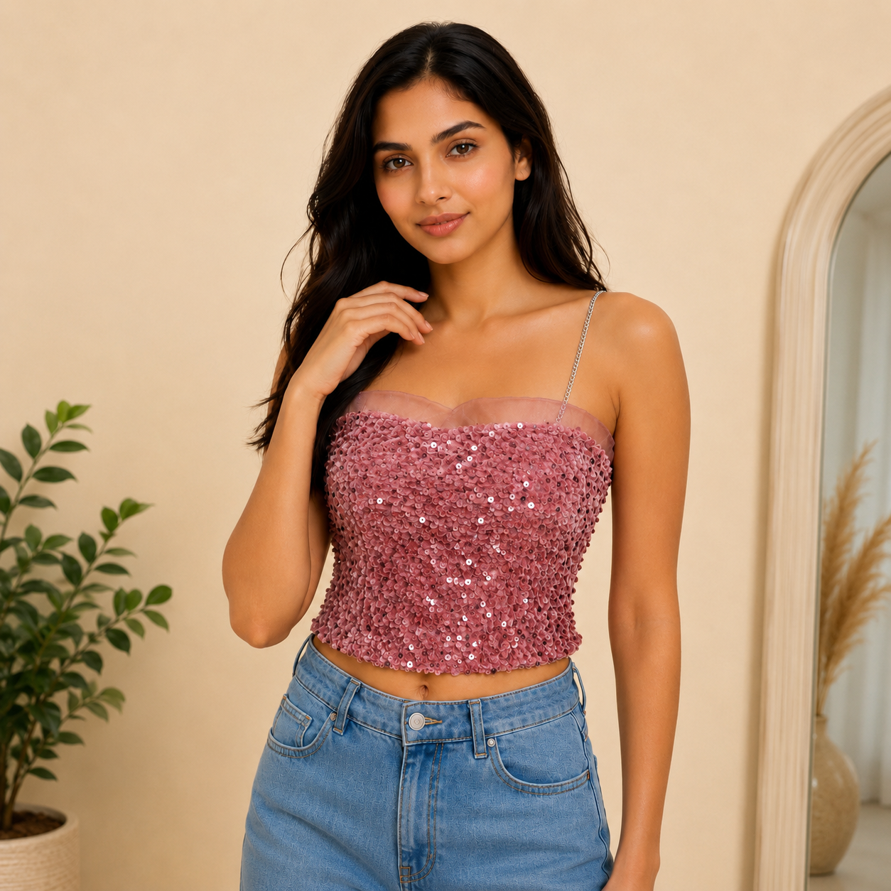 Sequin Velvet Tube Top