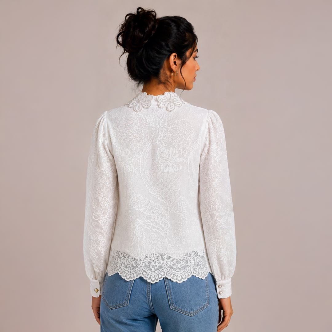 Lace Pearl Collar Partywear Shirt