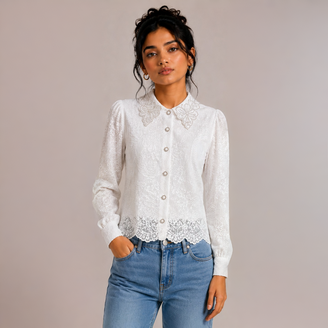 Lace Pearl Collar Partywear Shirt
